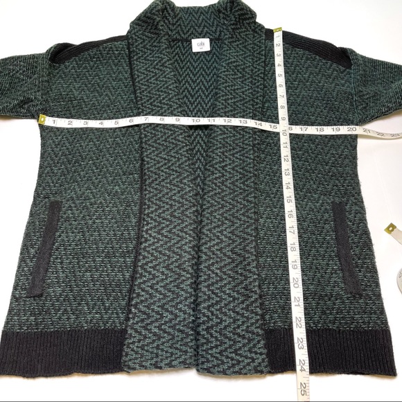 CAbi #3015 Fireside Green Black Knit Scarf Cardigan Sweater Size Medium - Picture 9 of 9